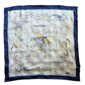 Xinuo 100% Mulberry Silk Blue‎ Floral Scarf
